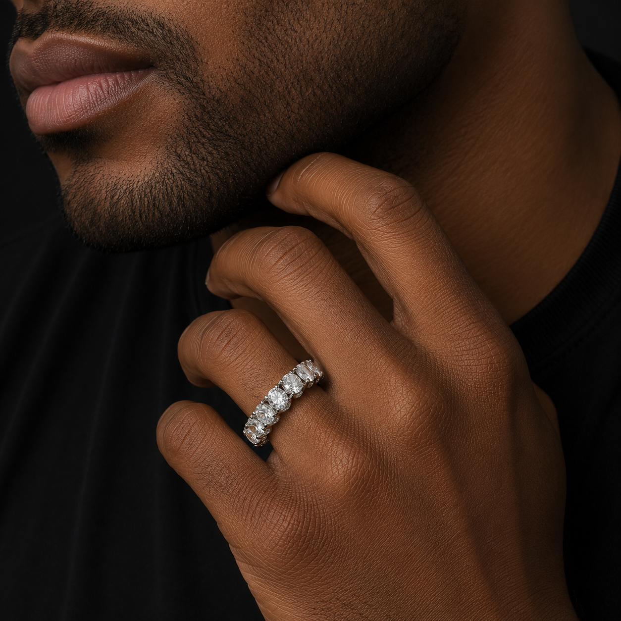 Bubble Letter Silver Moissanite VVS Round Tennis Ring for Men Hip Hop Jewelry