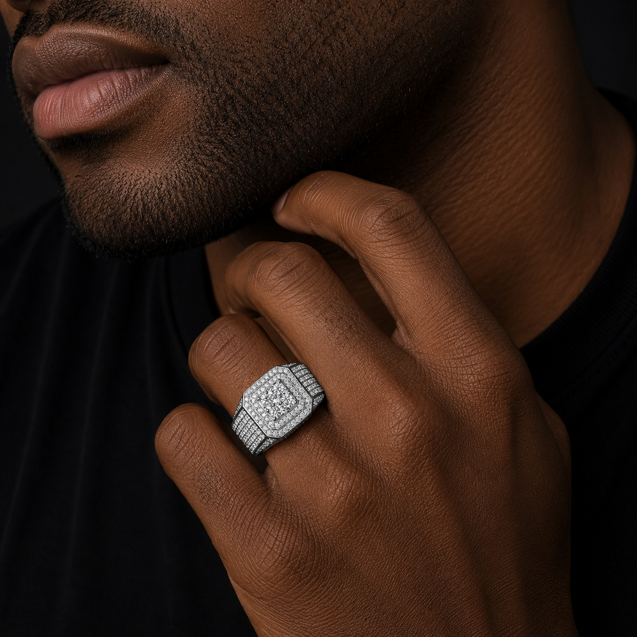 Bubble Letter Silver Moissanite Two Layers Ring for Men Hip Hop Jewelry