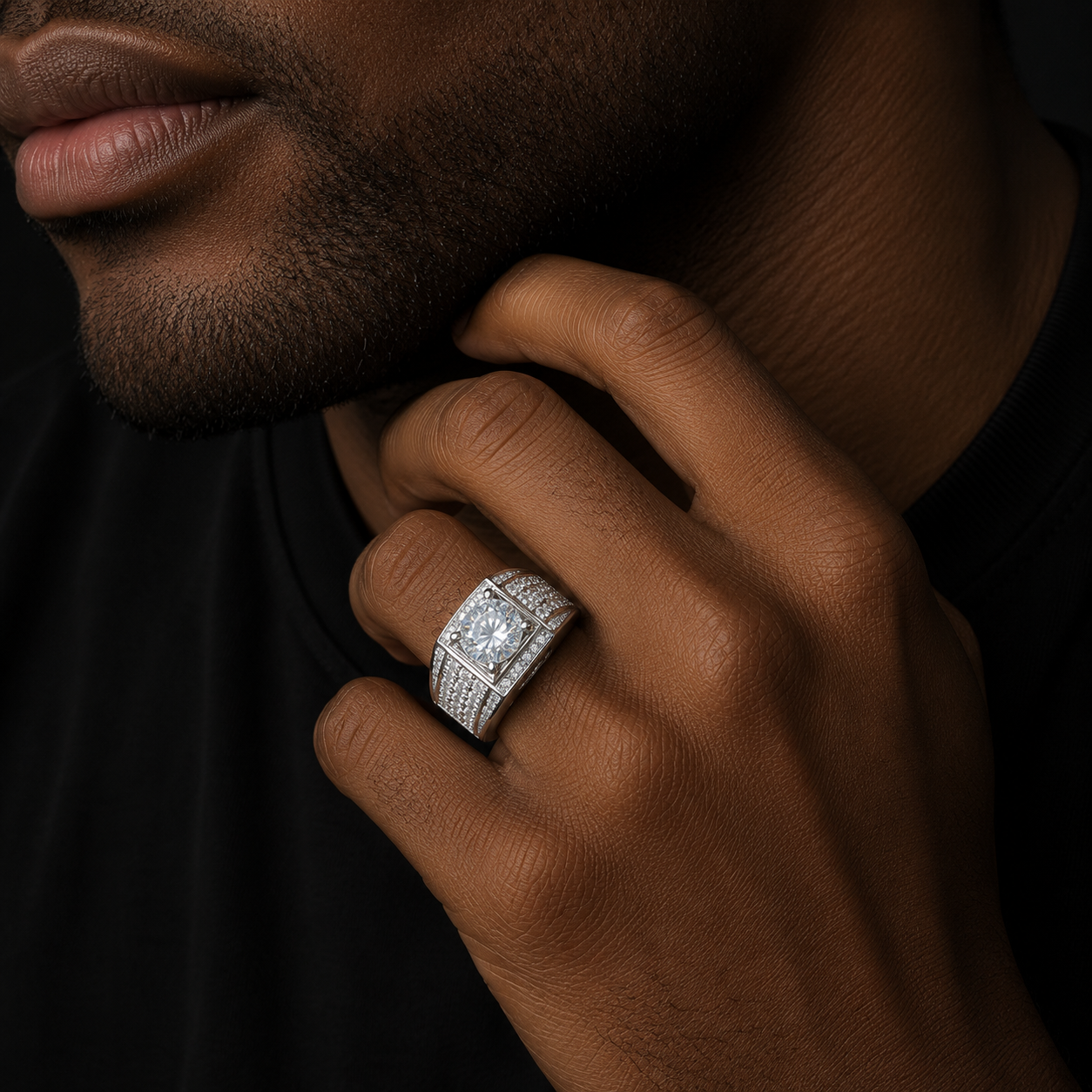 Bubble Letter Silver Moissanite VVS Wedding Ring for Men Hip Hop Jewelry