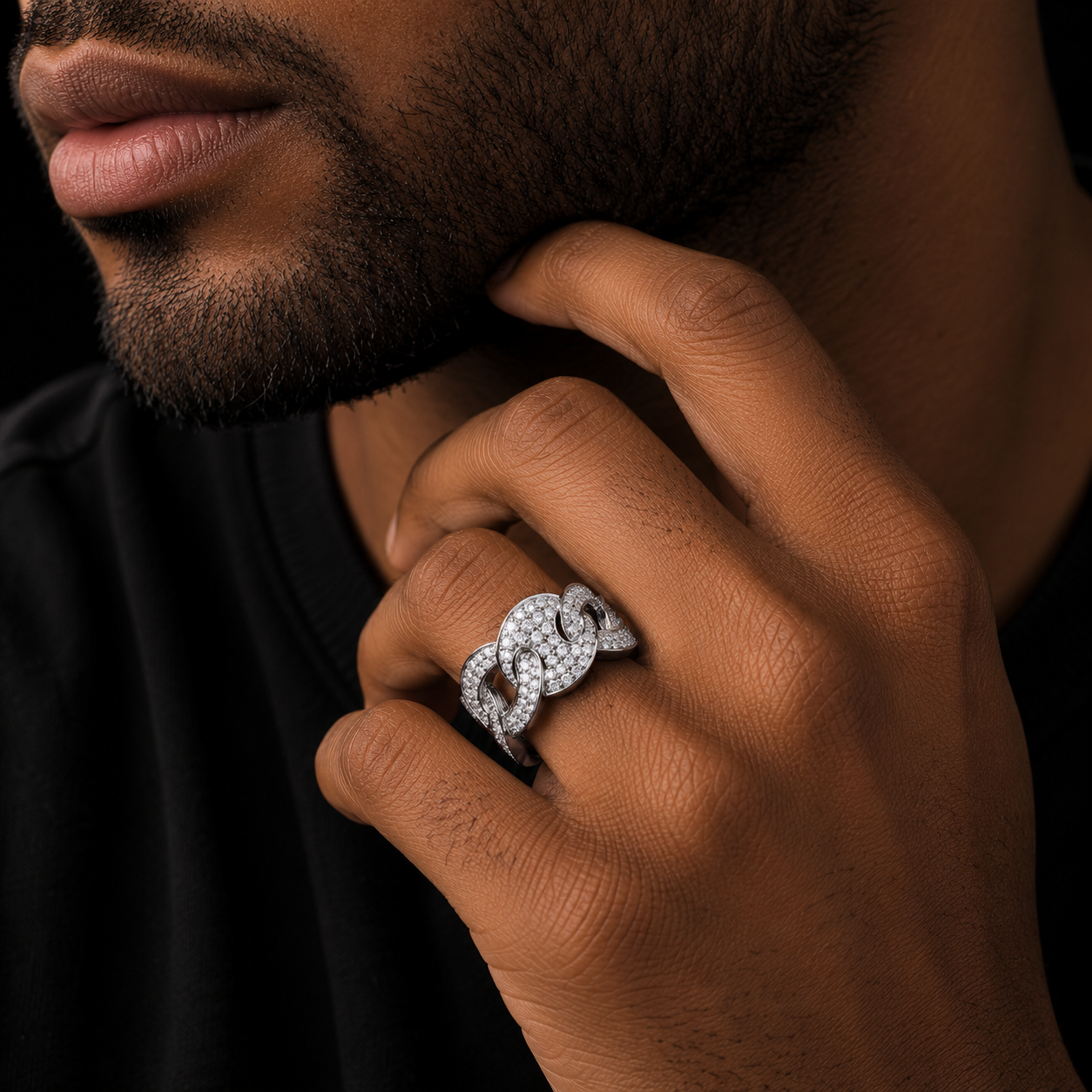 Bubble Letter Silver Moissanite VVS Coffee Bean Ring for Men Hip Hop Jewelry