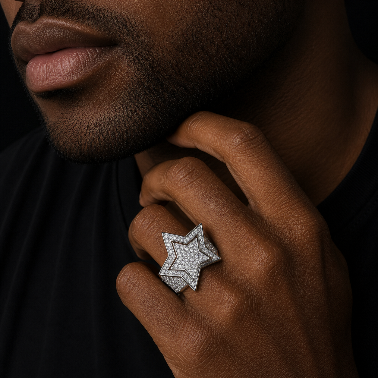 Bubble Letter Silver Moissanite VVS Two Layers 5 Stars Ring for Men Hip Hop Jewelry