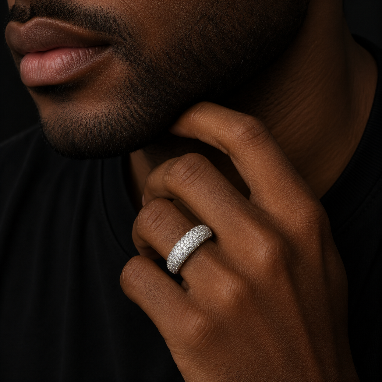 Bubble Letter Silver Moissanite VVS 4 Rows Ring for Men Hip Hop Jewelry