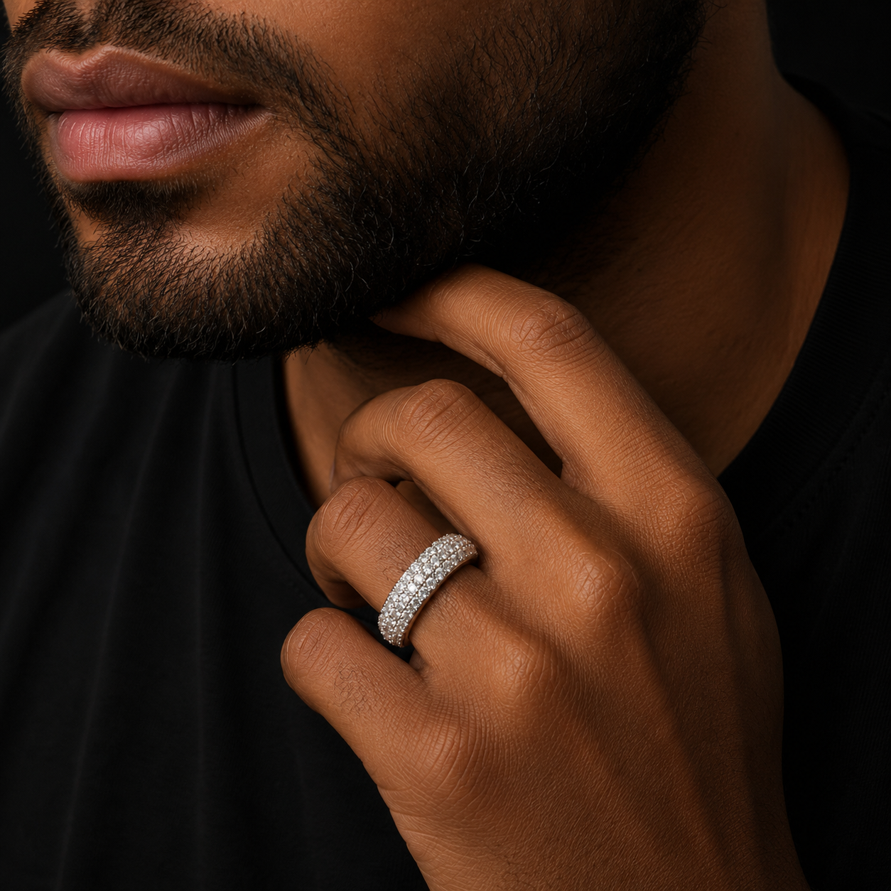 Bubble Letter Silver Moissanite VVS 3 Rows Ring for Men Hip Hop Jewelry