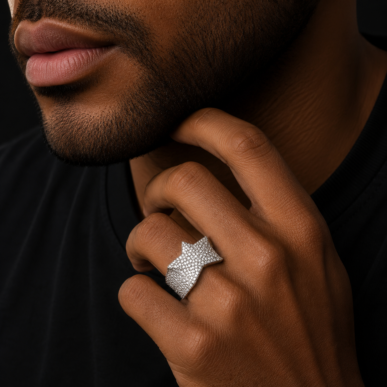 Bubble Letter Silver Moissanite VVS Sea Star Ring for Men Hip Hop Jewelry