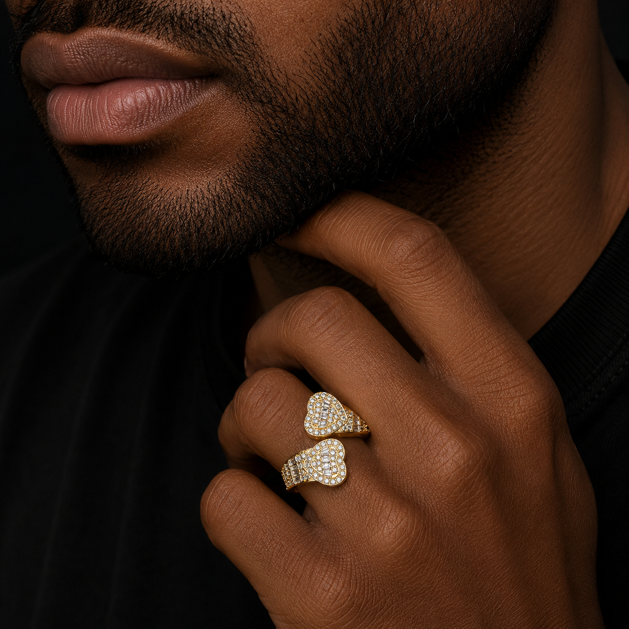 Bubble Letter Silver Moissanite VVS Baguette Heart Ring for Men Hip Hop Jewelry