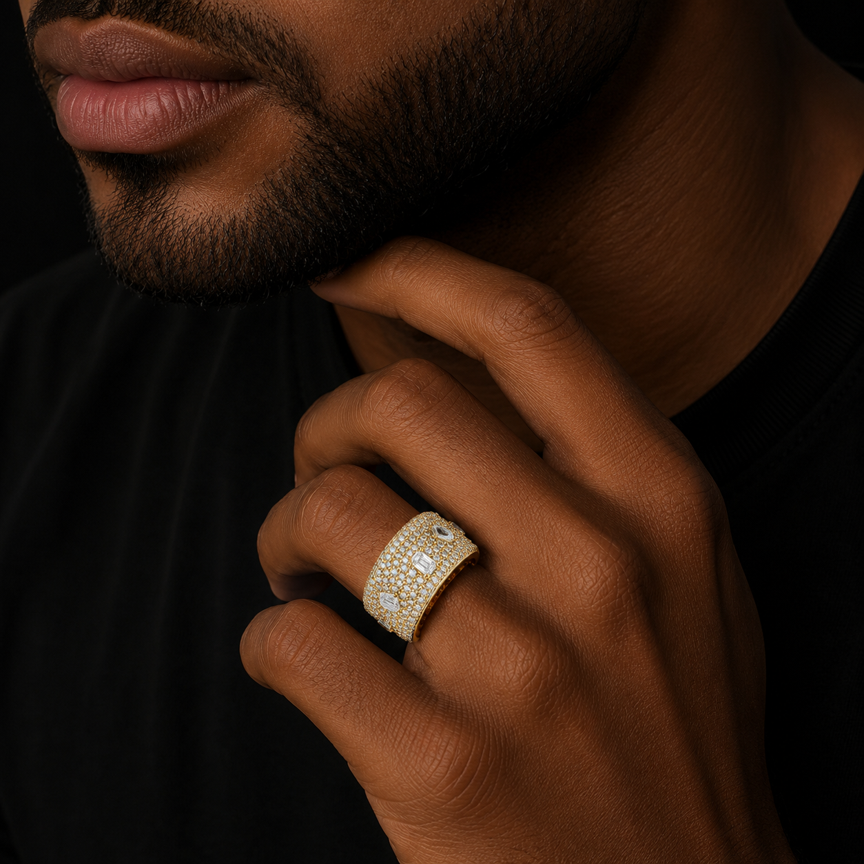 Bubble Letter Silver Moissanite VVS Baguette Dot Circle Ring for Men Hip Hop Jewelry