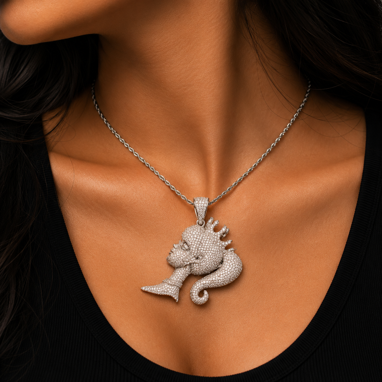 Bubble Letter Girl Head Shape Doll Queen Necklace for Women Real Gold Plated Hip Hop Rock Rapper Pendant Jewelry Gift