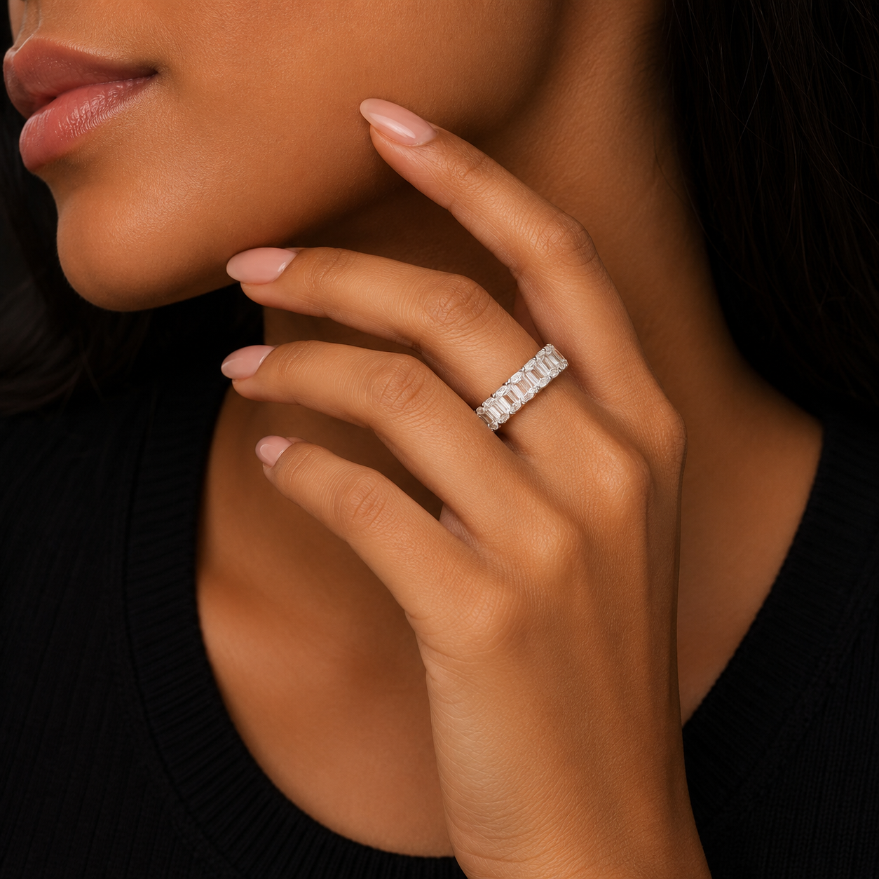 Bubble Letter Silver Moissanite VVS Baguette Women Ring Hip Hop Jewelry