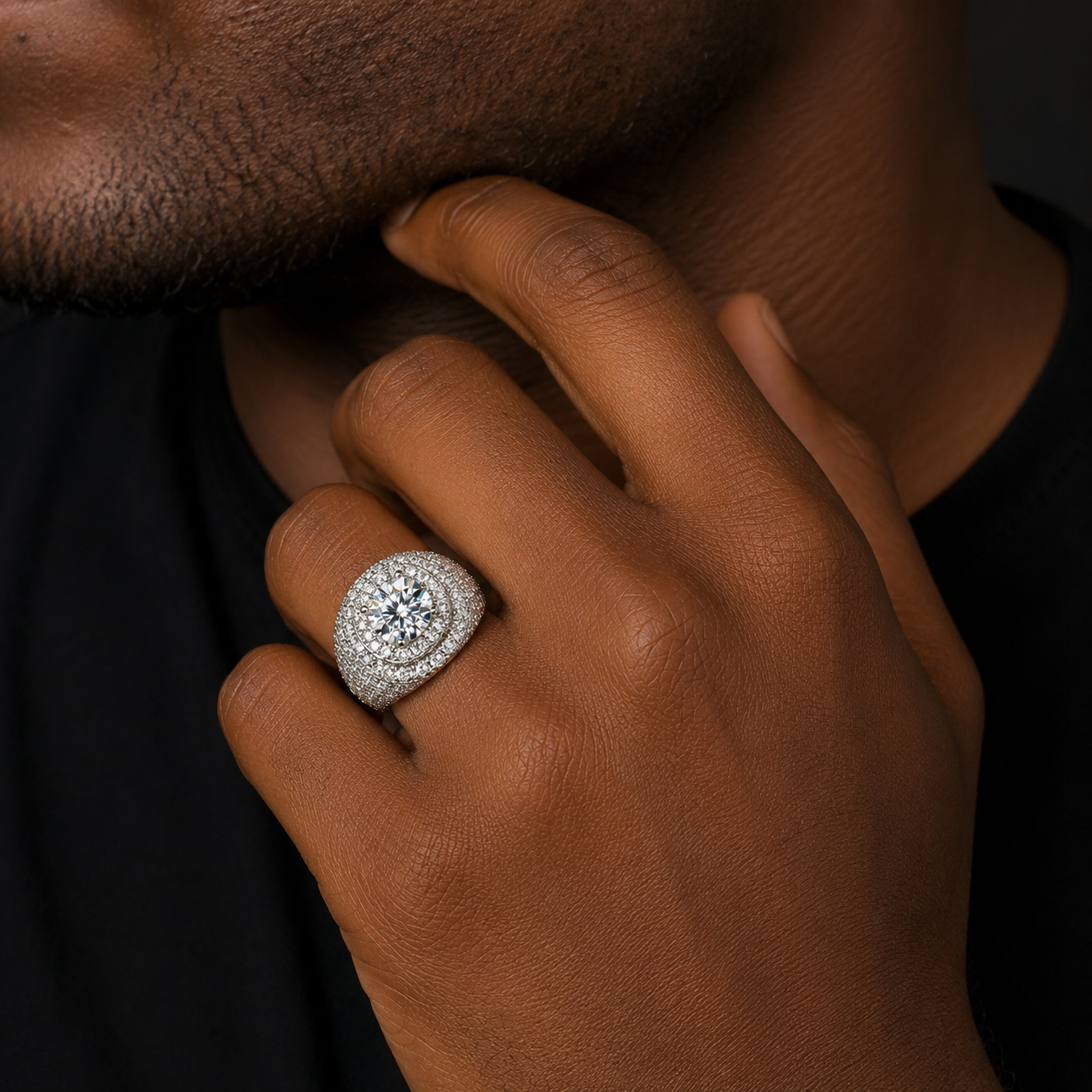 Bubble Letter Silver Moissanite VVS Sun Circle Men Ring Hip Hop Jewelry