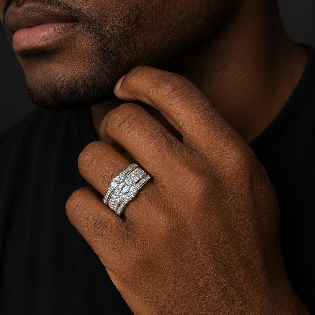 Bubble Letter Silver Moissanite VVS Big Stone Men Ring Hip Hop Jewelry