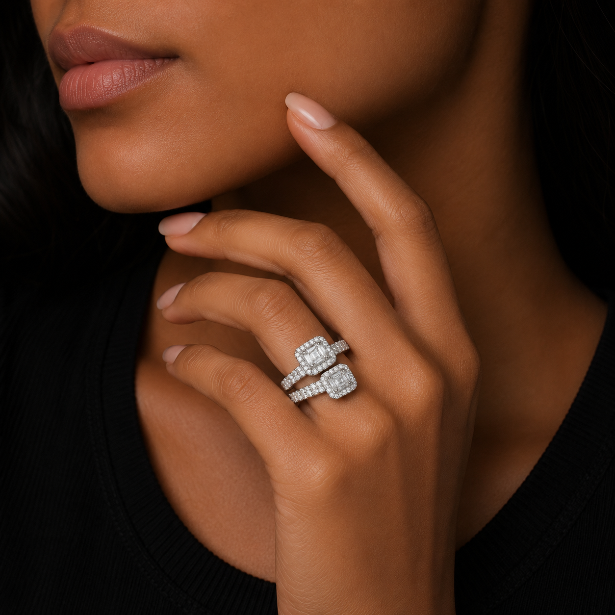 Bubble Letter Silver Moissanite VVS Baguette Women Ring Hip Hop Jewelry