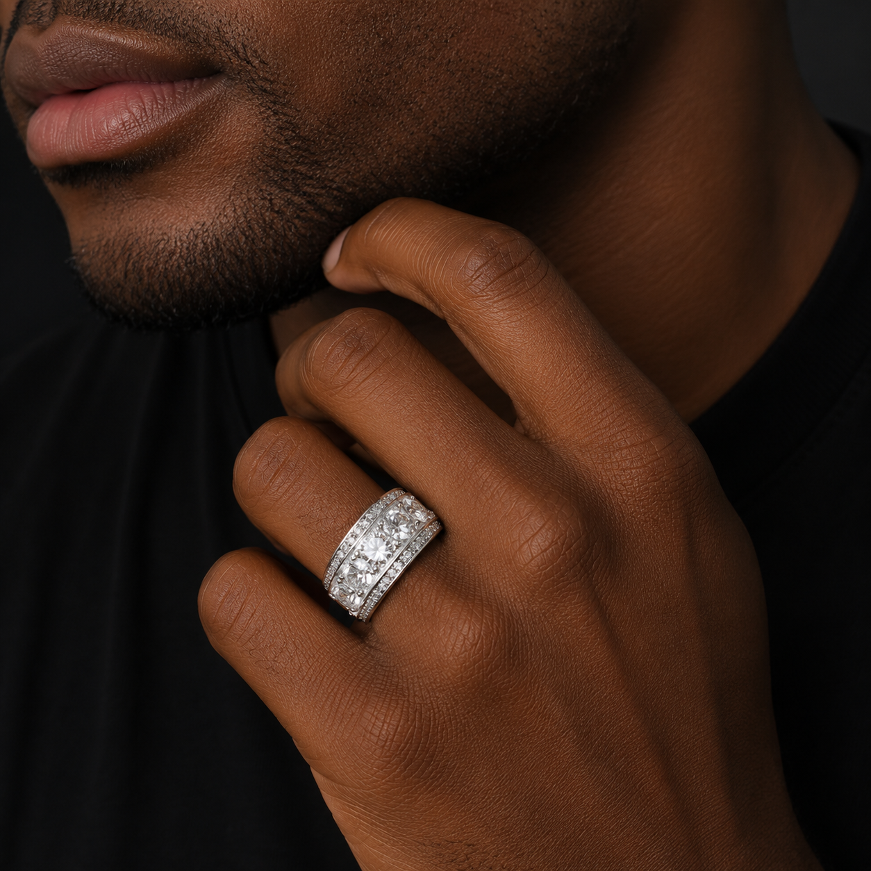 Bubble Letter Silver Moissanite VVS Men Ring Hip Hop Jewelry