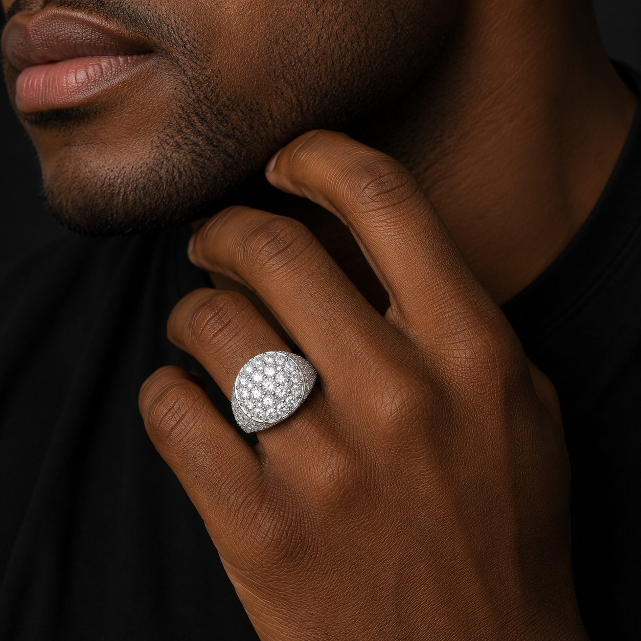 Bubble Letter Silver Moissanite VVS Sun Flower Men Ring Hip Hop Jewelry