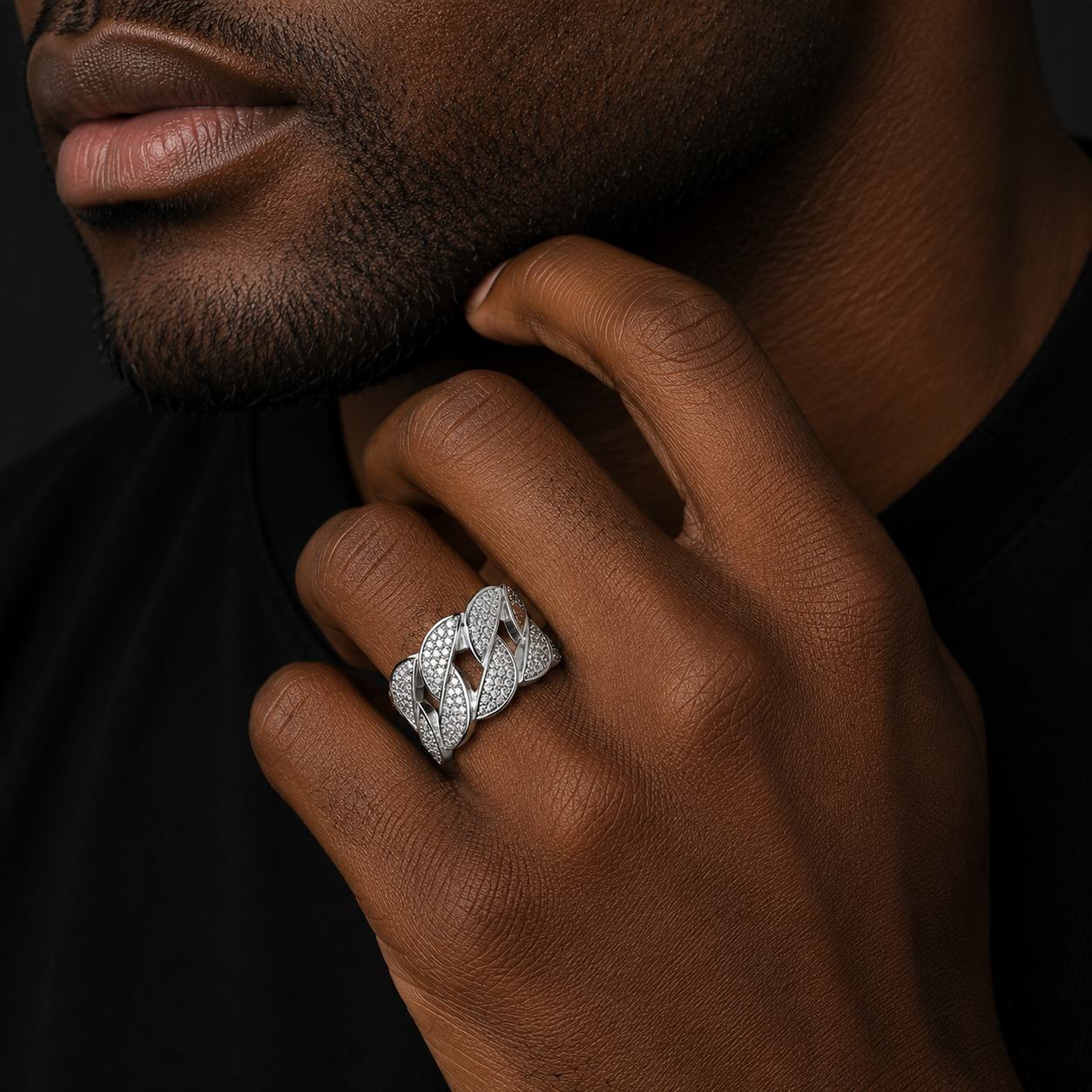 Bubble Letter Silver Moissanite VVS Leaf  Ring for Men Hip Hop Jewelry
