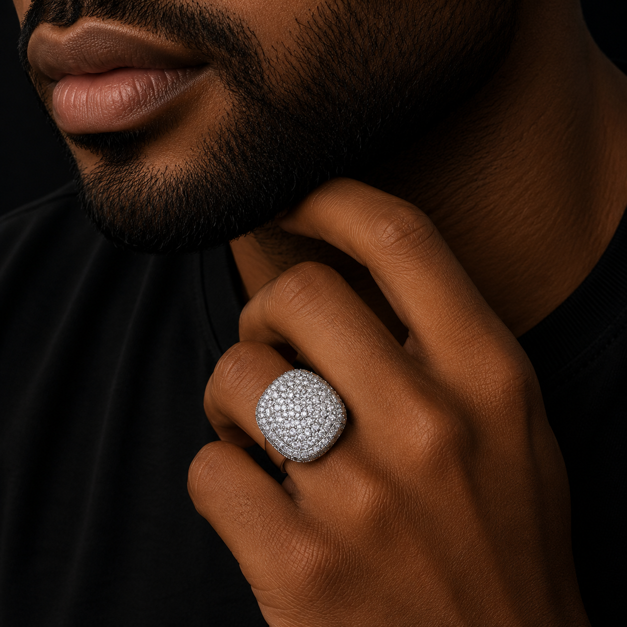 Bubble Letter Silver Moissanite VVS Oval Shape Two Layers Ring for Men Hip Hop Jewelry