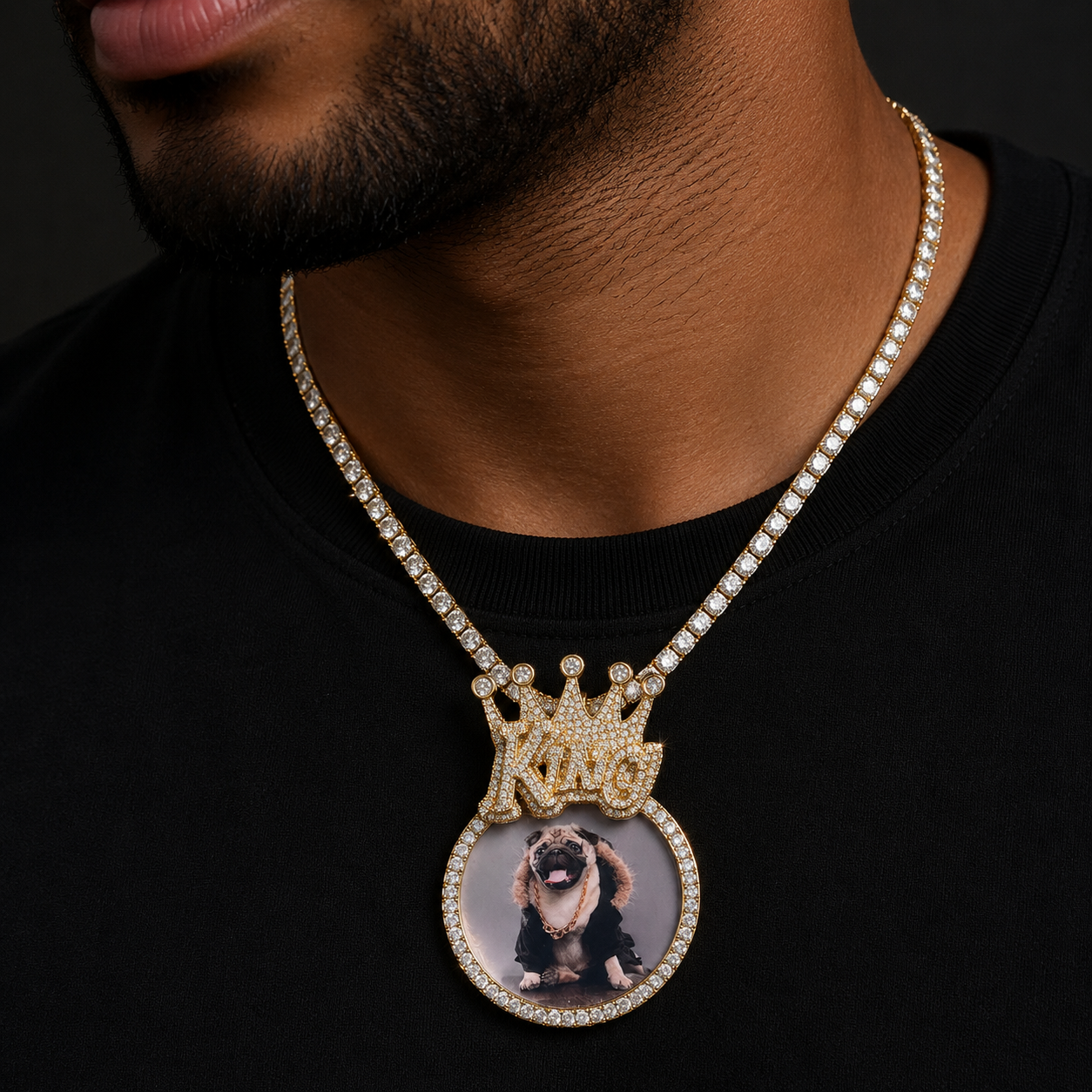 Bubble Letter Custom Photo Necklace for Men King Crown Bail Memory Picture Personalized Pendant Iced Out Zircon Hip Hop Jewelry