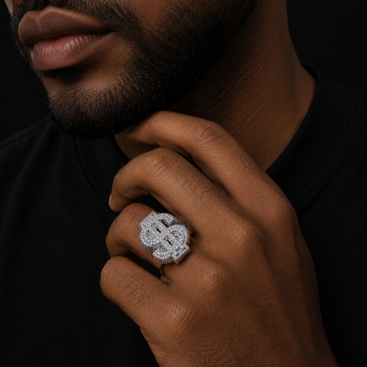 Bubble Letter Silver Moissanite VVS Dollar Sign for Men Hip Hop Jewelry