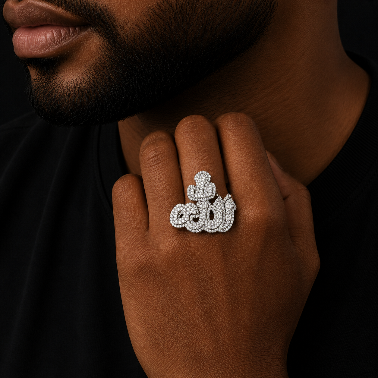 Bubble Letter Silver Moissanite VVS Ahlla Ring for Men Hip Hop Jewelry