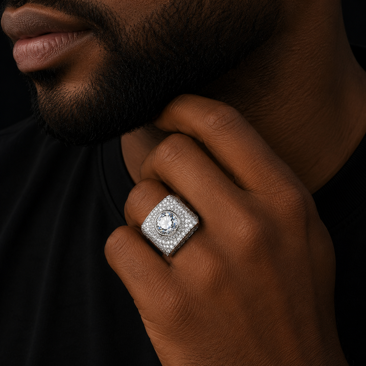 Bubble Letter Silver Moissanite VVS Eye Ring for Men Hip Hop Jewelry