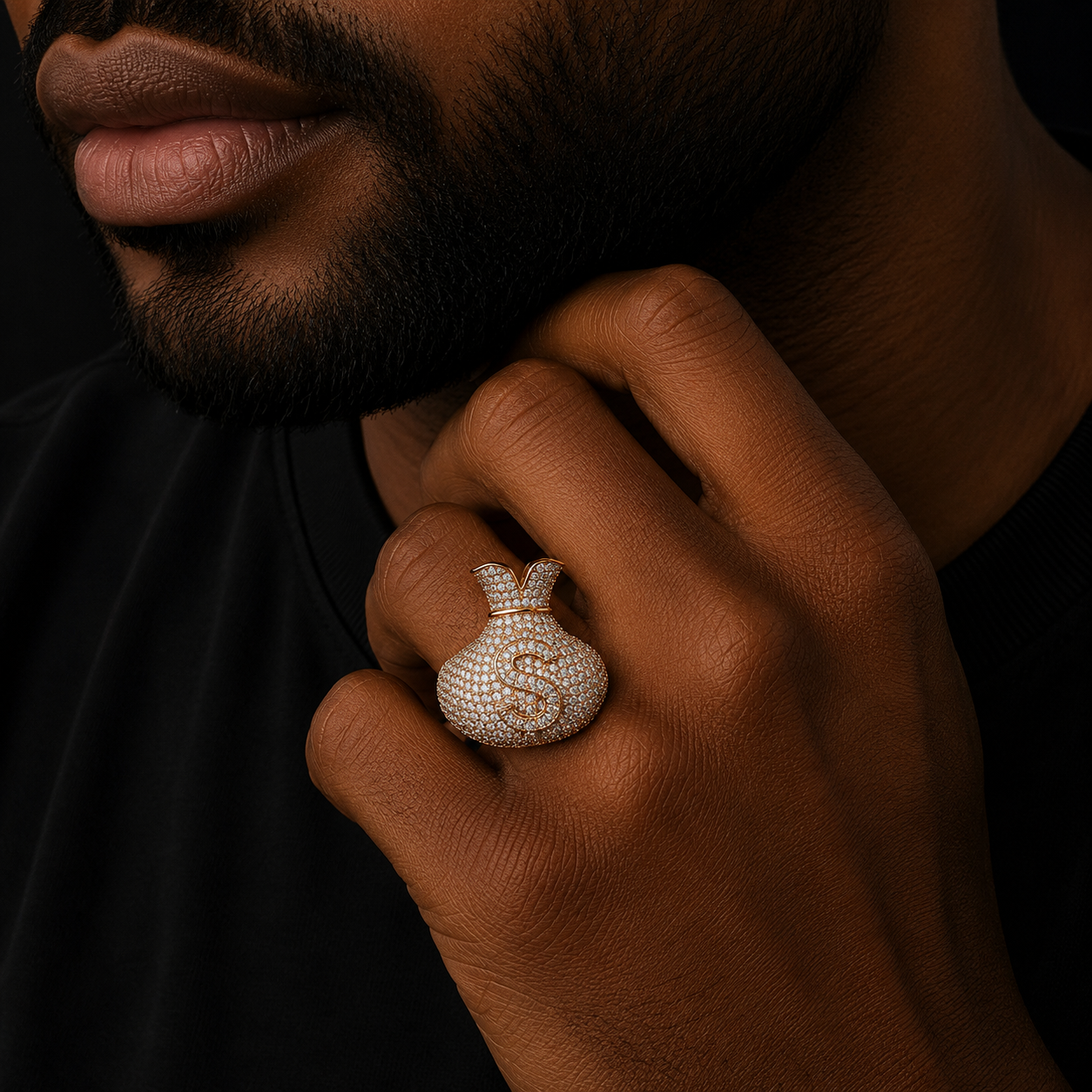 Bubble Letter Silver Moissanite VVS Dollar Bag Ring for Men Hip Hop Jewelry