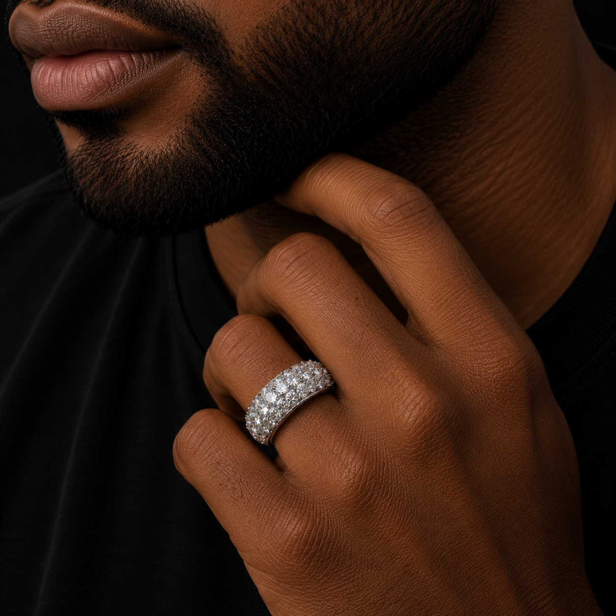 Bubble Letter Silver Moissanite VVS three lines Tennis Ring for Men Hip Hop Jewelry