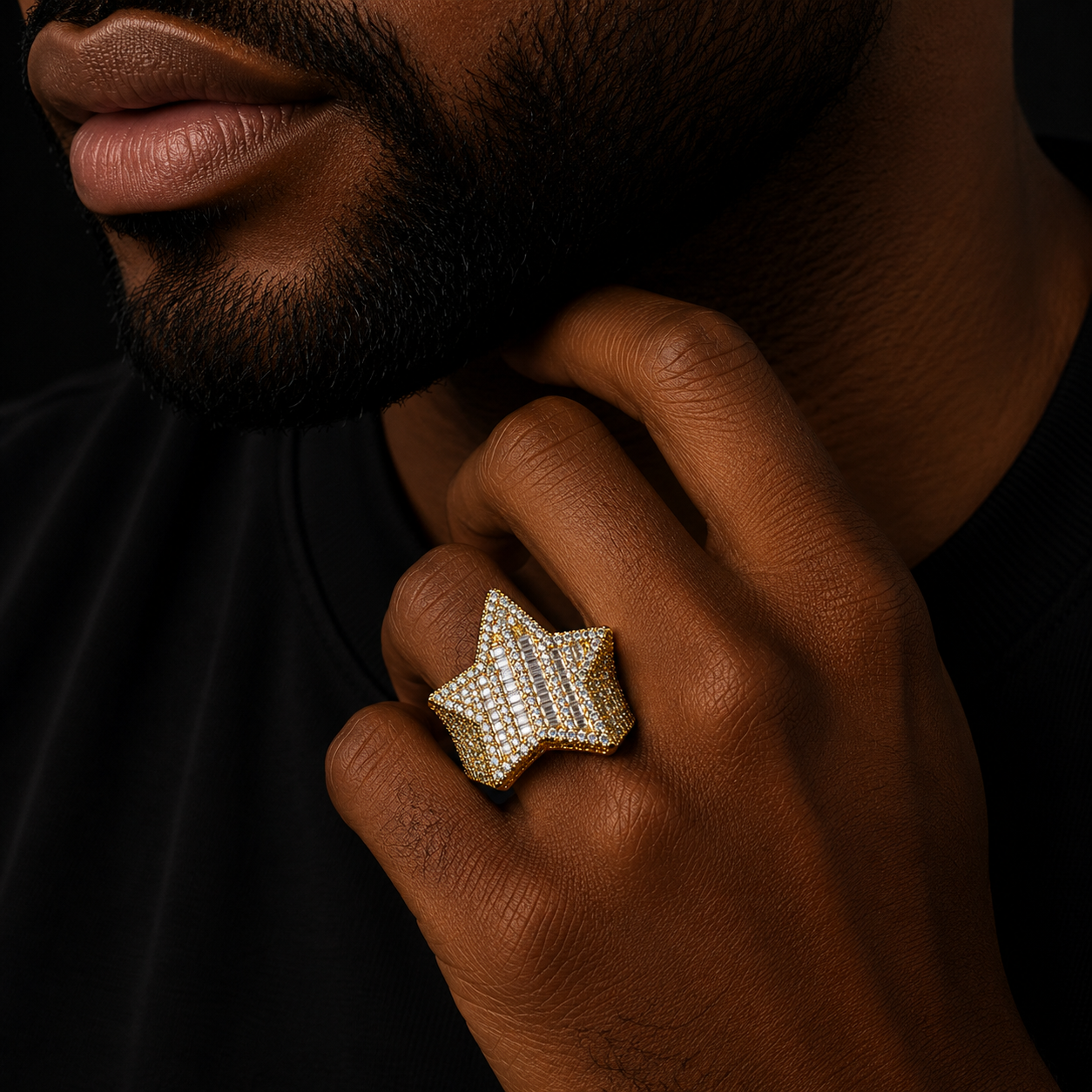 Bubble Letter Silver Moissanite VVS Baguette Star Ring for Men Hip Hop Jewelry