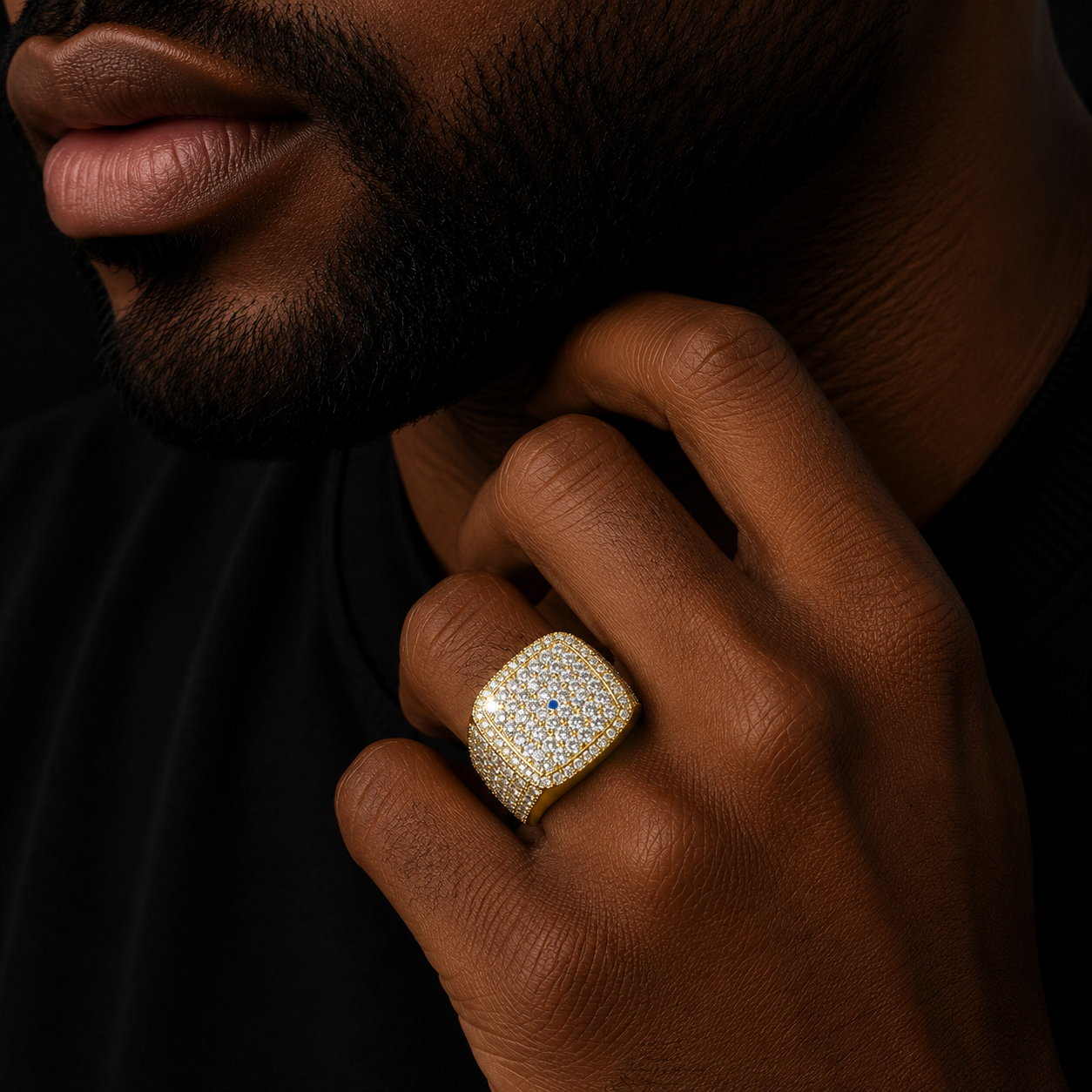 Bubble Letter Silver Moissanite VVS Square Top Ring for Men Hip Hop Jewelry