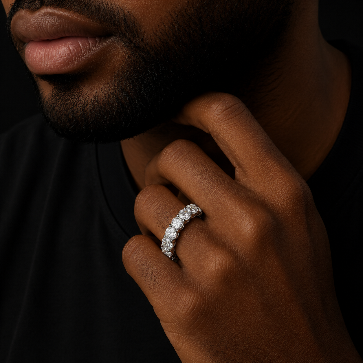 Bubble Letter Silver Moissanite VVS Oval Ring for Men Hip Hop Jewelry