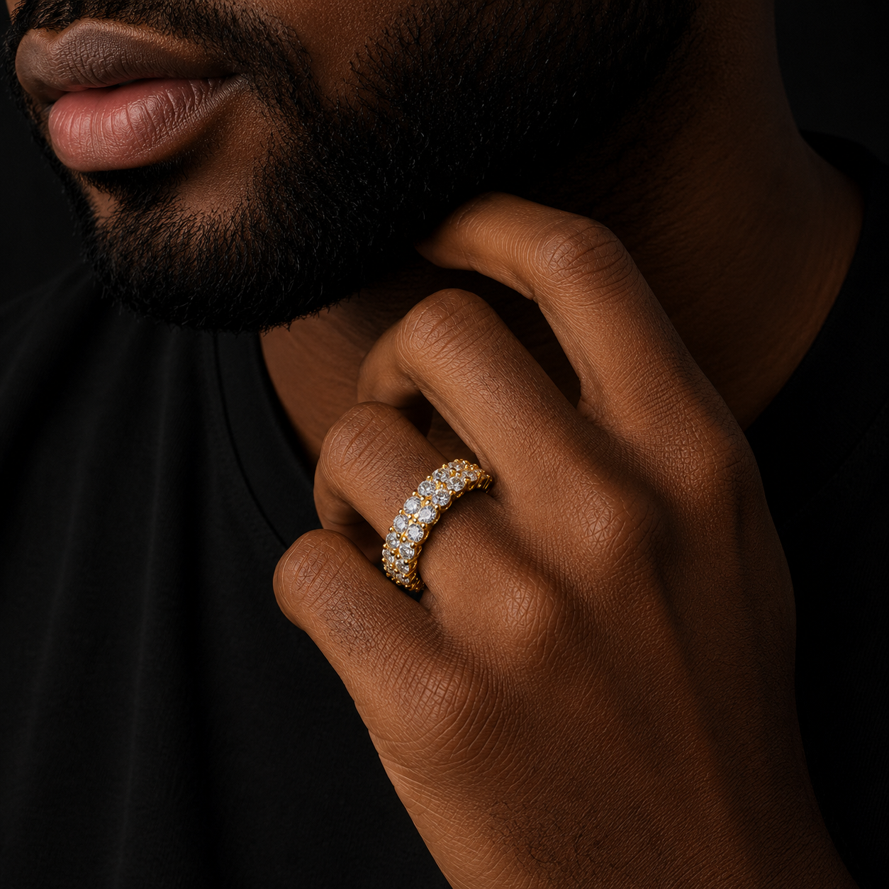 Bubble Letter Silver Moissanite Double Layers Tennis Ring for Men Hip Hop Jewelry