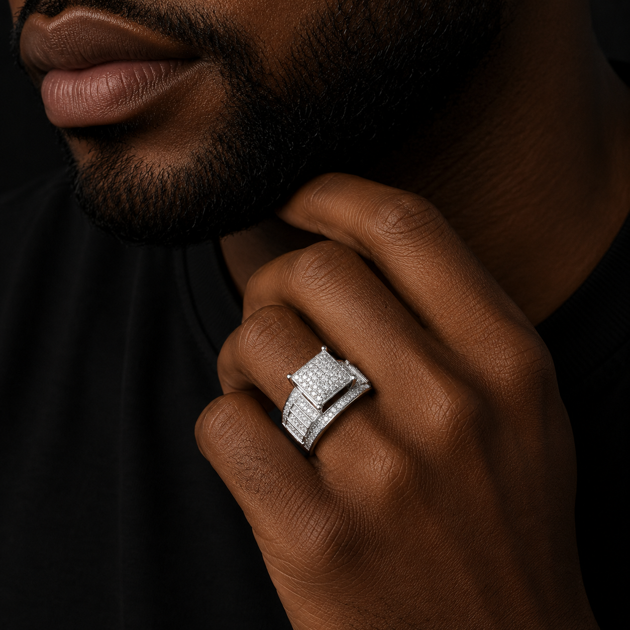 Bubble Letter Silver Moissanite Wedding Ring for Men Hip Hop Jewelry