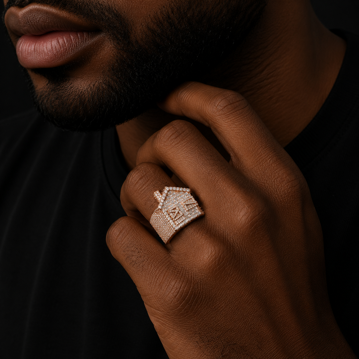 Bubble Letter Silver Moissanite VVS House Ring for Men  Hip Hop Jewelry
