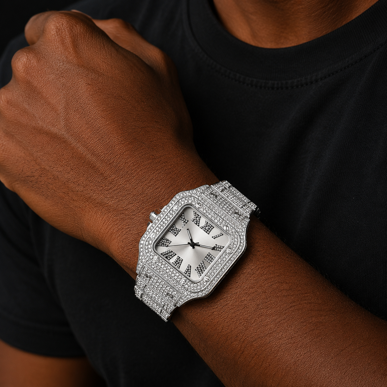 Bubble Letter SQUARE WHITE GOLD DIAL VVS NUMERALS ICE OUT DIAMOND WATCH
