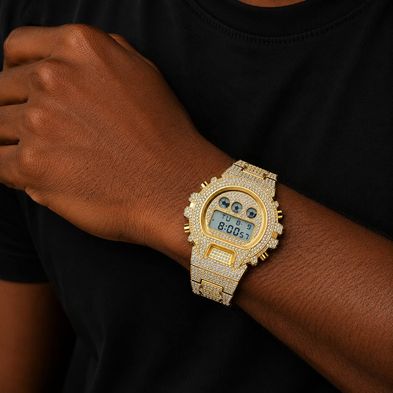Bubble Letter DIGITAL LED WATERPROOF CHRONOGRAPH ICE OUT DIAMOND WATCH