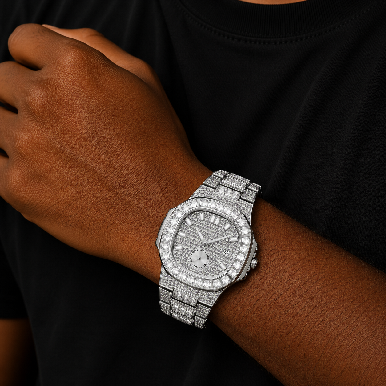 Bubble Letter LUXURY DATE SPECIAL MINIUTE HAND ICED OUT DIAMOND WATCH