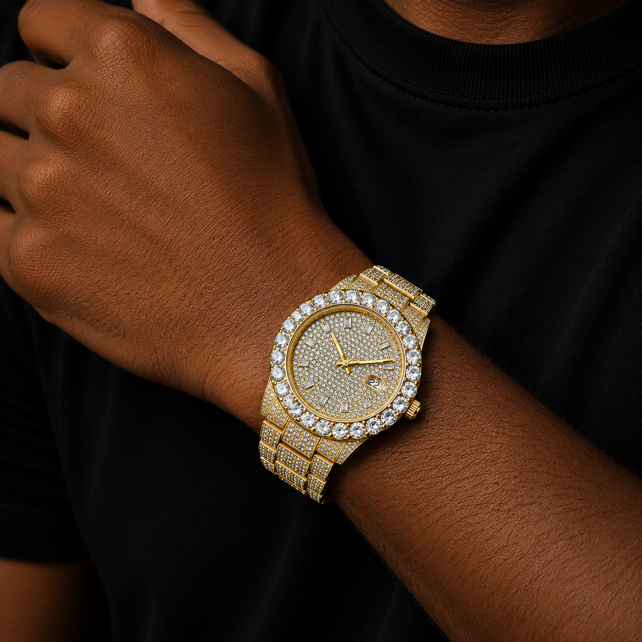 Bubble Letter DOUBLE DIAMOND BAGUETTE NUMBERS ICED OUT DIAMOND WATCH