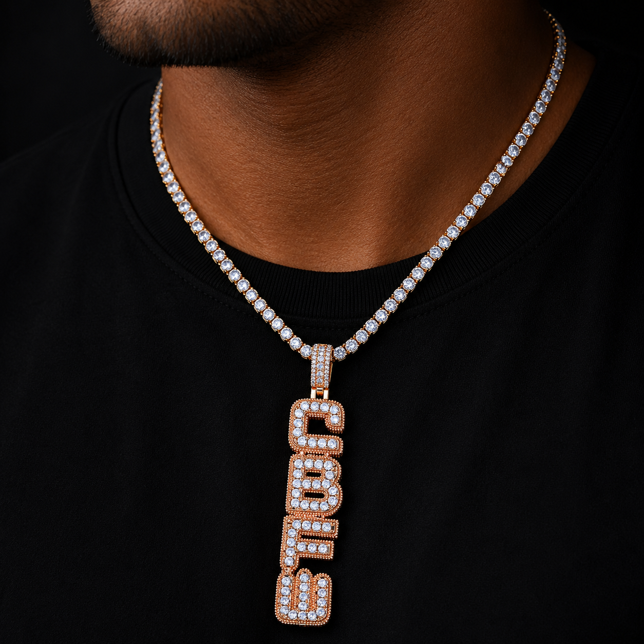 Bubble Letter Iced Out Custom Name Necklace for Men Vertical Version Prong Setting Personalized Cubic Zirconia Hip Hop Jewelry