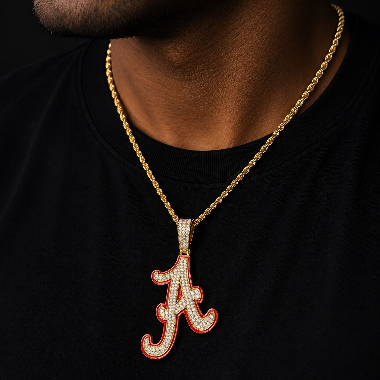 Bubble Letter Iced Out Cursive Initial A Necklace Pendant for Men Prong Setting Cubic Zirconia Hip Hop Jewelry