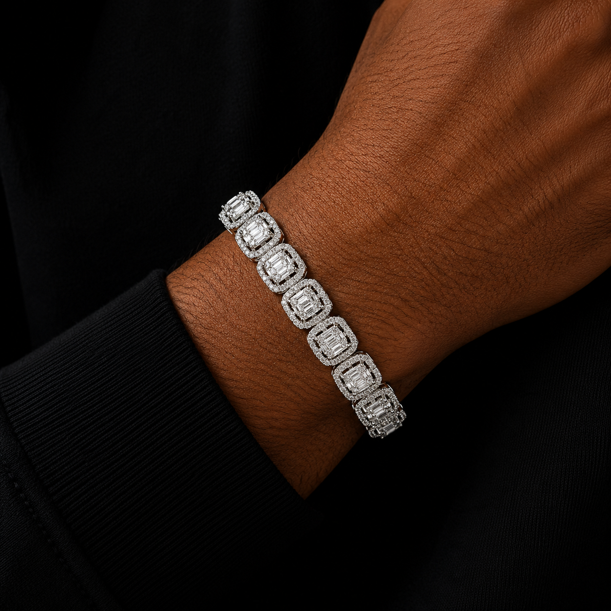 Bubble Letter Iced out Baguette Bracelet for Men Micro Pave Real Copper Cubic Zirconia Hip Hop Jewelry