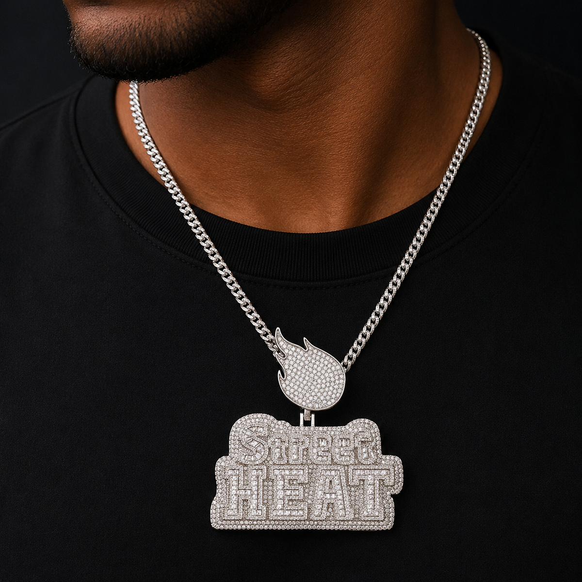 Bubble Letter Iced Out Street Heat Necklace Pendant for Men Micro Pave Fire Bail Real Gold Plated Hip Hop Jewelry