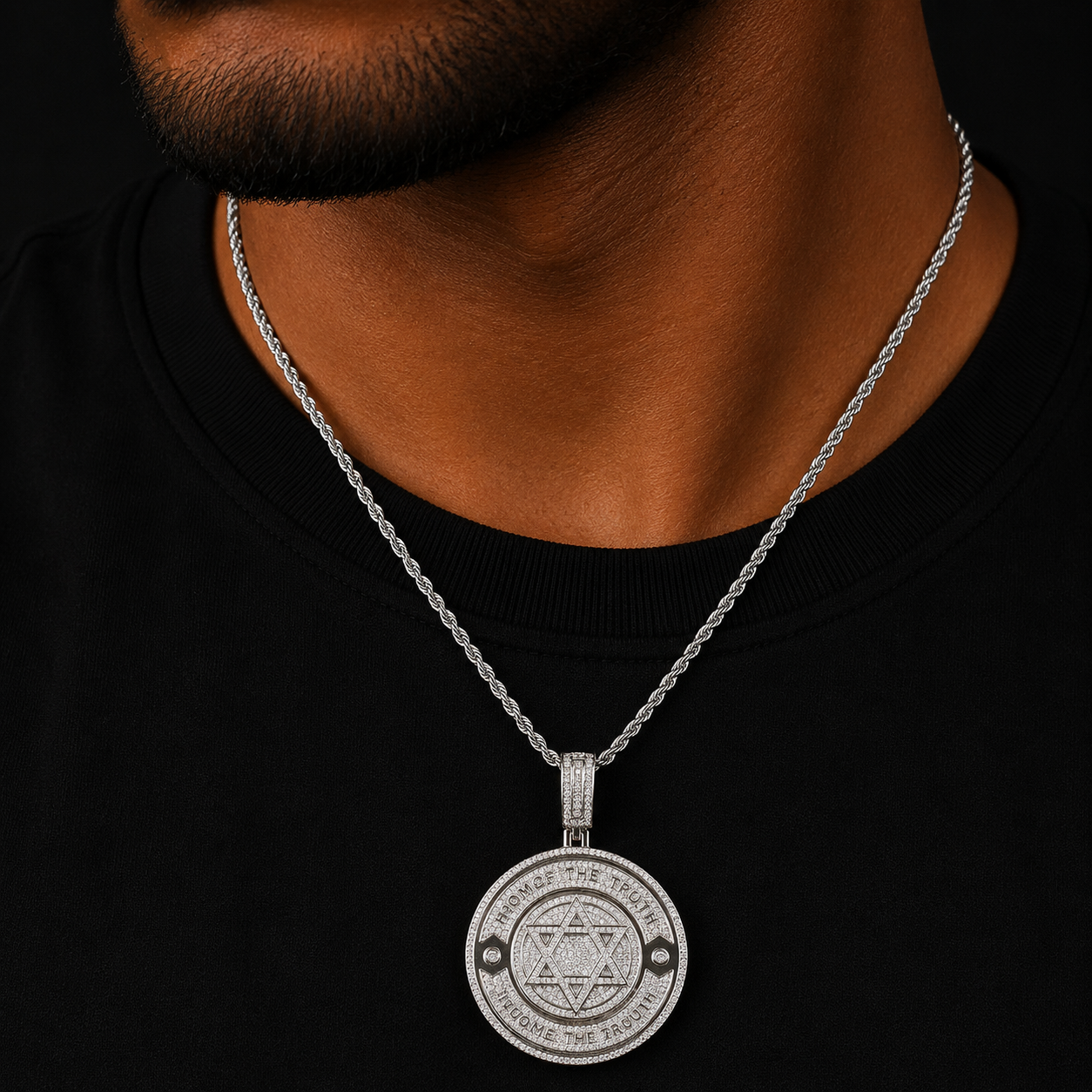 Bubble Letter Iced Out Six Star Circle Necklace Pendant Home of The Truth Real Gold Plated Hip Hop Jewelry