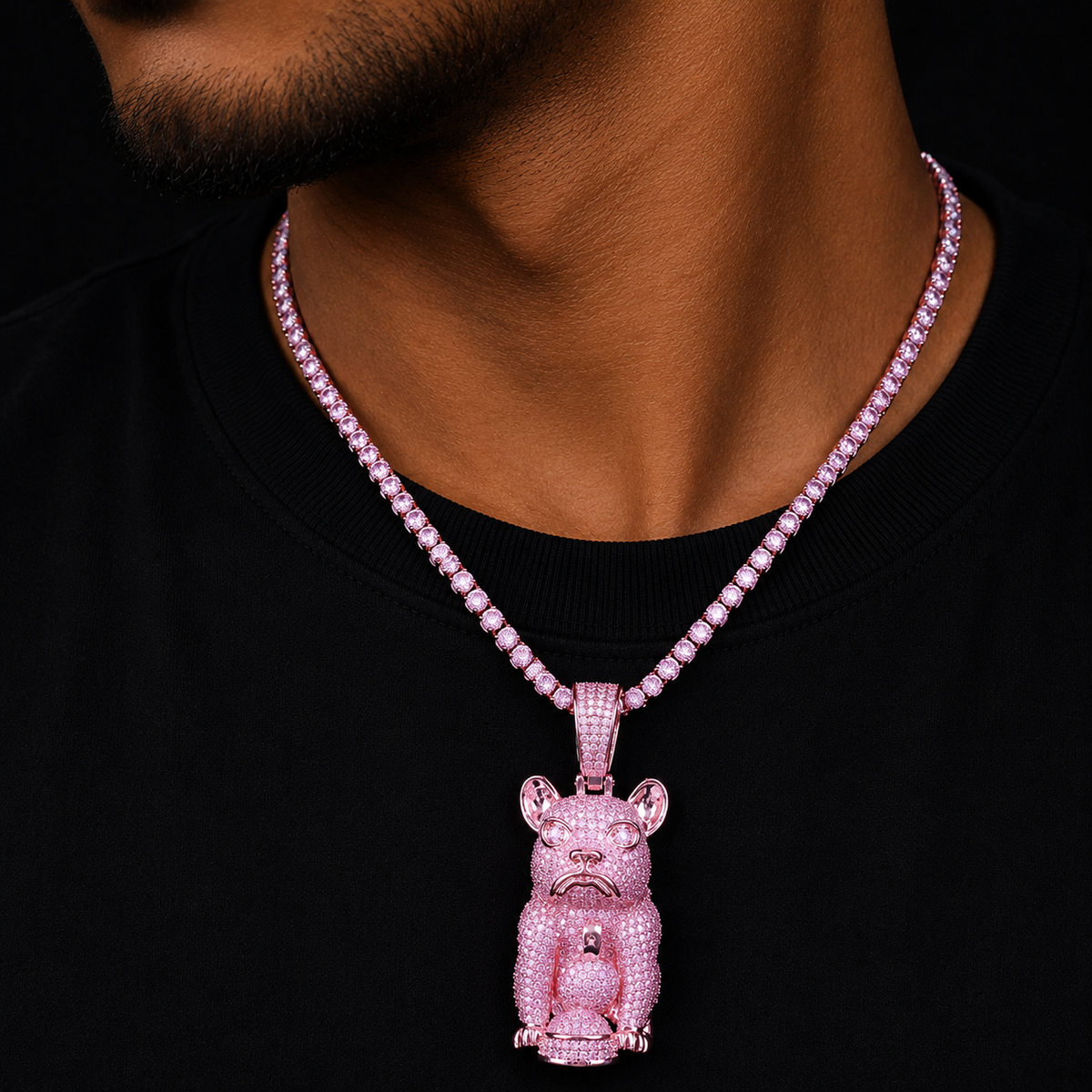 Bubble Letter Iced Out Dog Necklace Pendant for Men Micro Pave Charms Cubic Zirconia Real Copper Hip Hop Jewelry