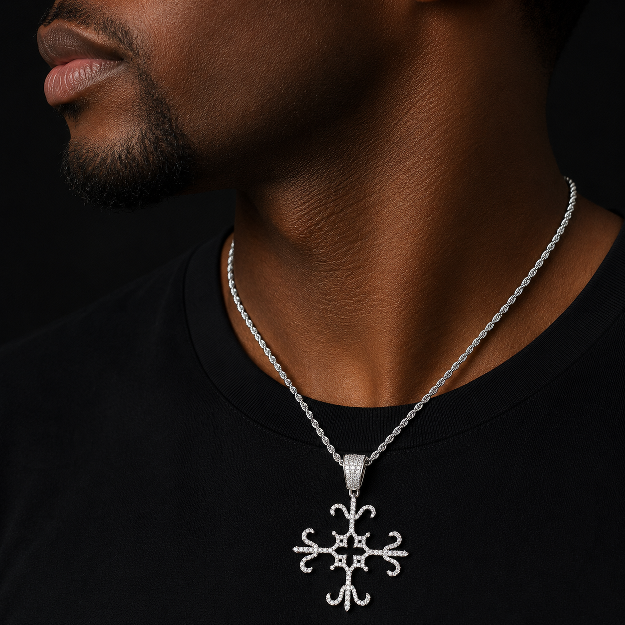 Bubble letter Iced Out Four Sides Cross for Men Real Gold Plated Cubic Zirconia Hip Hop Jewelry