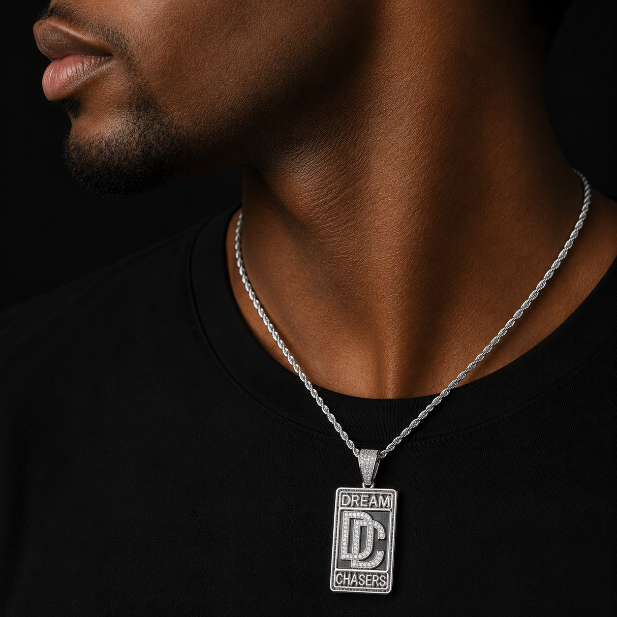 Bubble Letter Iced Out Dream Catcher Pendant Necklace for Men Real Gold Plated Cubic Zirconia Hip Hop Jewelry