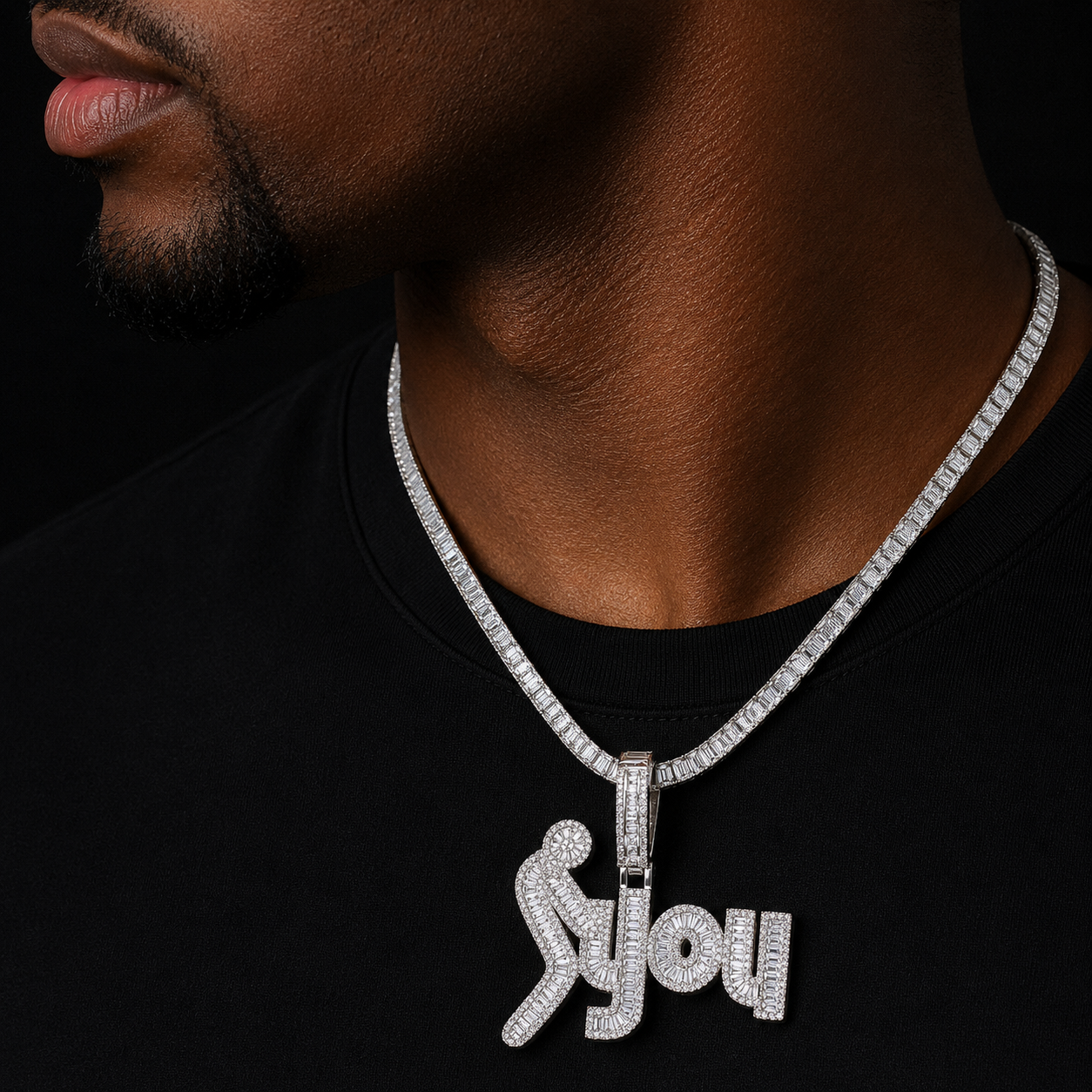 Bubble Letter Iced Out Pendant Necklace for Men F*ck You Charm Real Gold Plated Hip Hop Jewelry