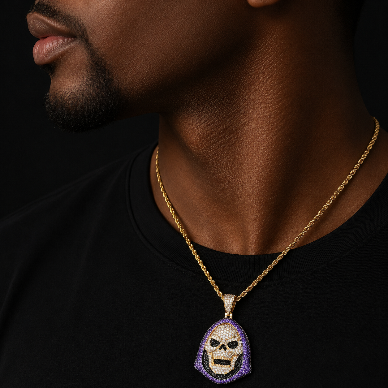 Skull Pendant Necklace Gold Color AAA Cubic Zircon Hip Hop Rock Jewelry
