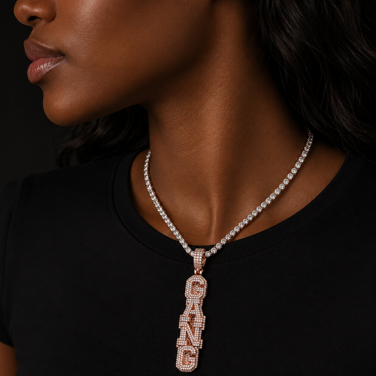 Bubble Letter Customized Name Necklace Pendant for Women Nameplates Bling Charm Hip Hop Jewelry