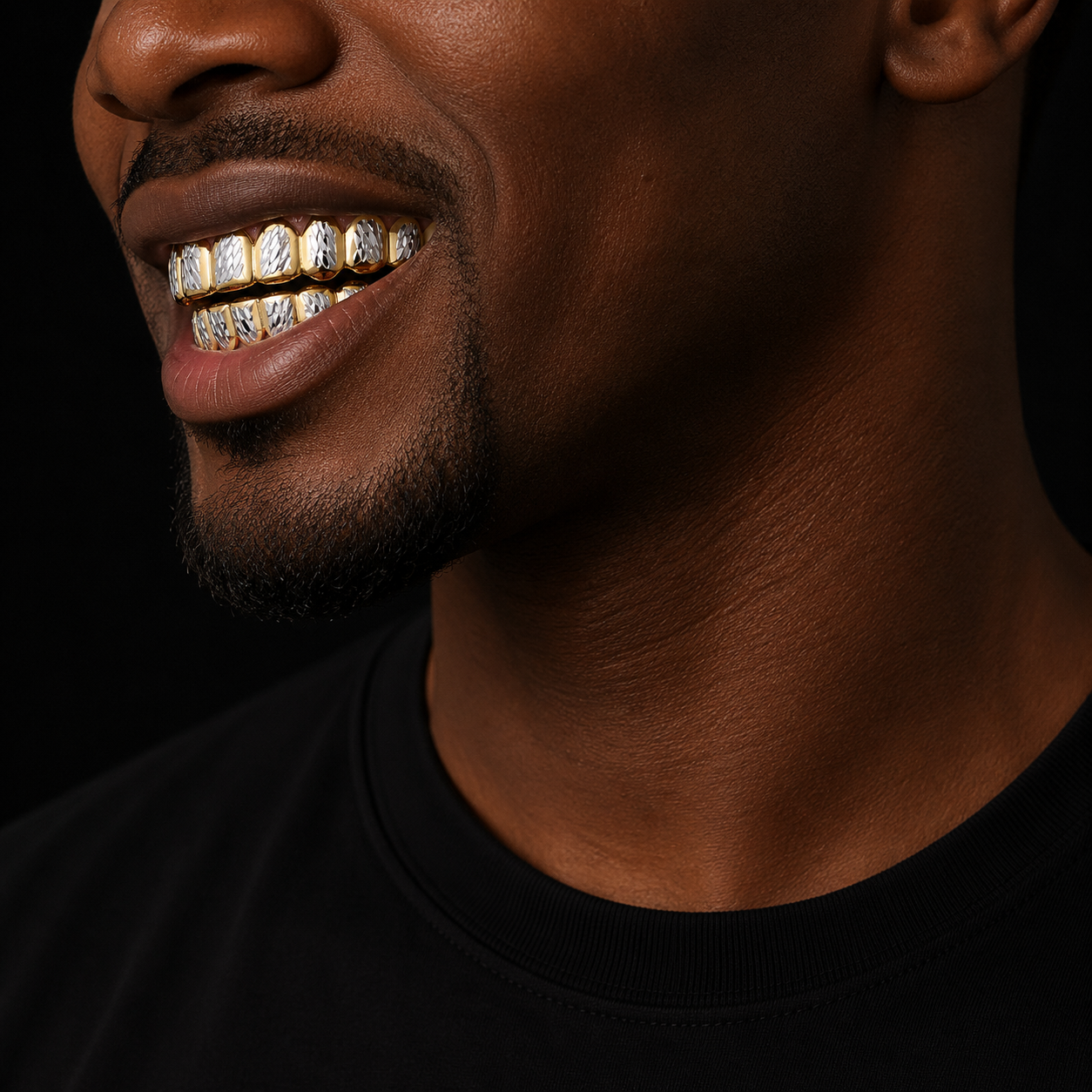 Bubble Letter Smooth Shiny Paved Setting Bling Ice Bar Grillz Double Color Teeth Caps Hip Hop Jewelry