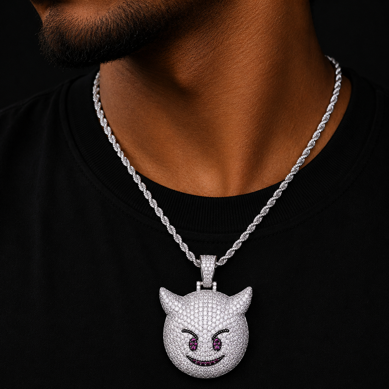 Bubble Letter Demon Evil Expression Necklace & Pendant Gold Color Plated Bling Zircon Hip Hop Rock Street Jewelry
