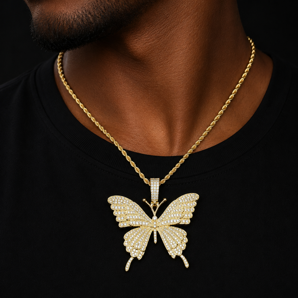 Bubble Letter Animal Butterfly Necklace & Pendant Iced Out Gold Color AAA Cubic Zircon Men's Women Hip Hop Rock Jewelry