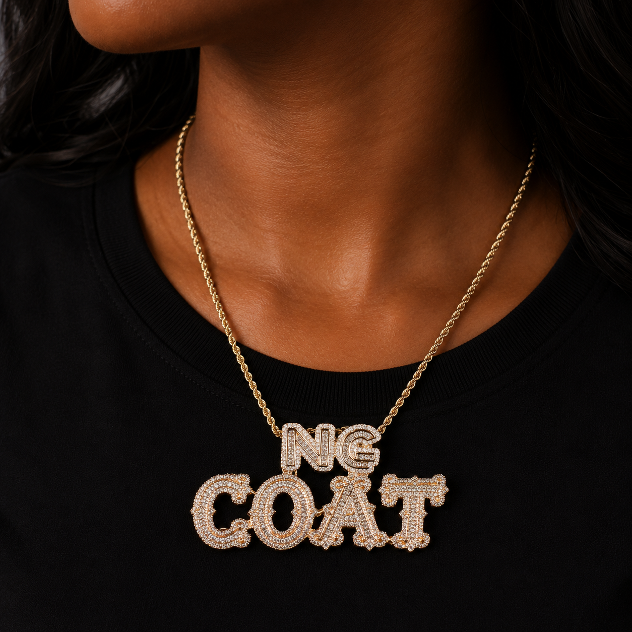 Bubble Letter Custom 2 Sizes Baguette Name Necklace Pendant for Women Micro Pave Personalized Small Letter Clasp Hip Hop Jewelry